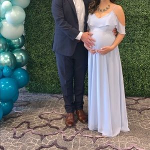 Stunning blue maternity dress off the shoulders!